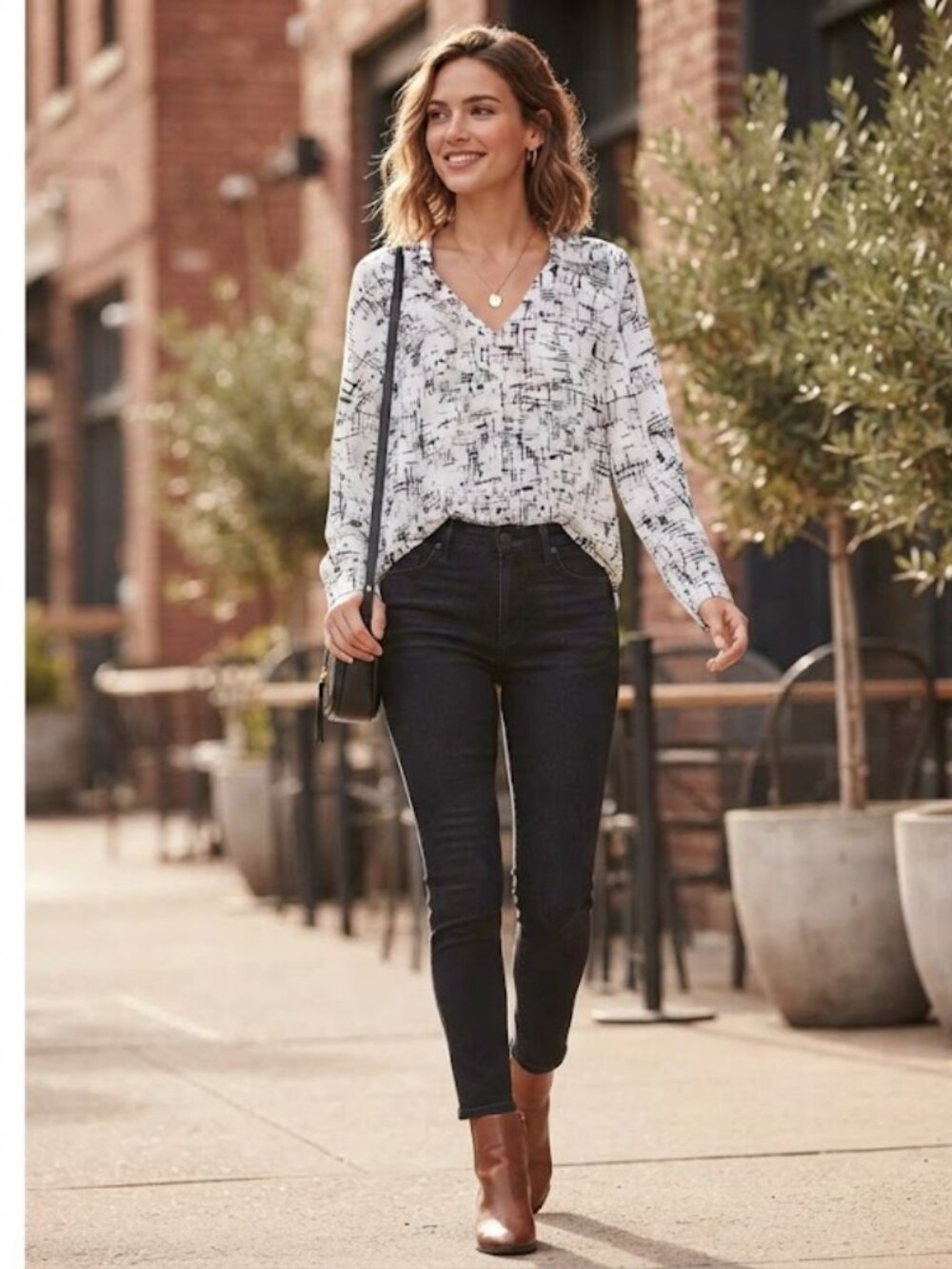 Mercer & Madison Monochrome Patterned Blouse Small - Picture 1 of 15